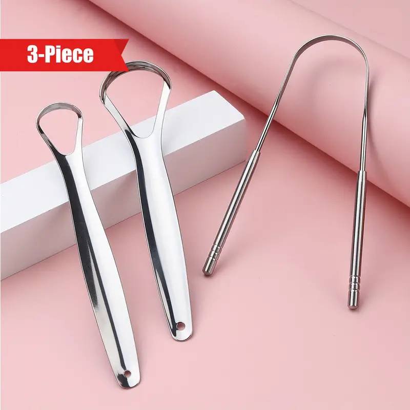 3pcs Stainless Steel U-Shape Tongue Cleaner Set - Effective Tongue Coating Remover, Oral Hygiene Tools, Easy-to-Use Mouth B2-699-1