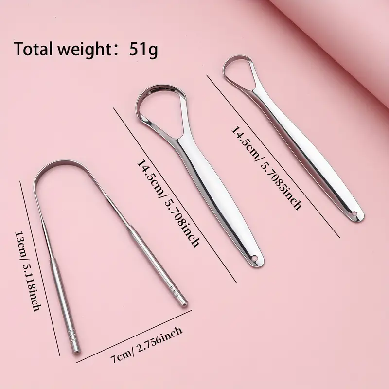 3pcs Stainless Steel U-Shape Tongue Cleaner Set - Effective Tongue Coating Remover, Oral Hygiene Tools, Easy-to-Use Mouth B2-699-1