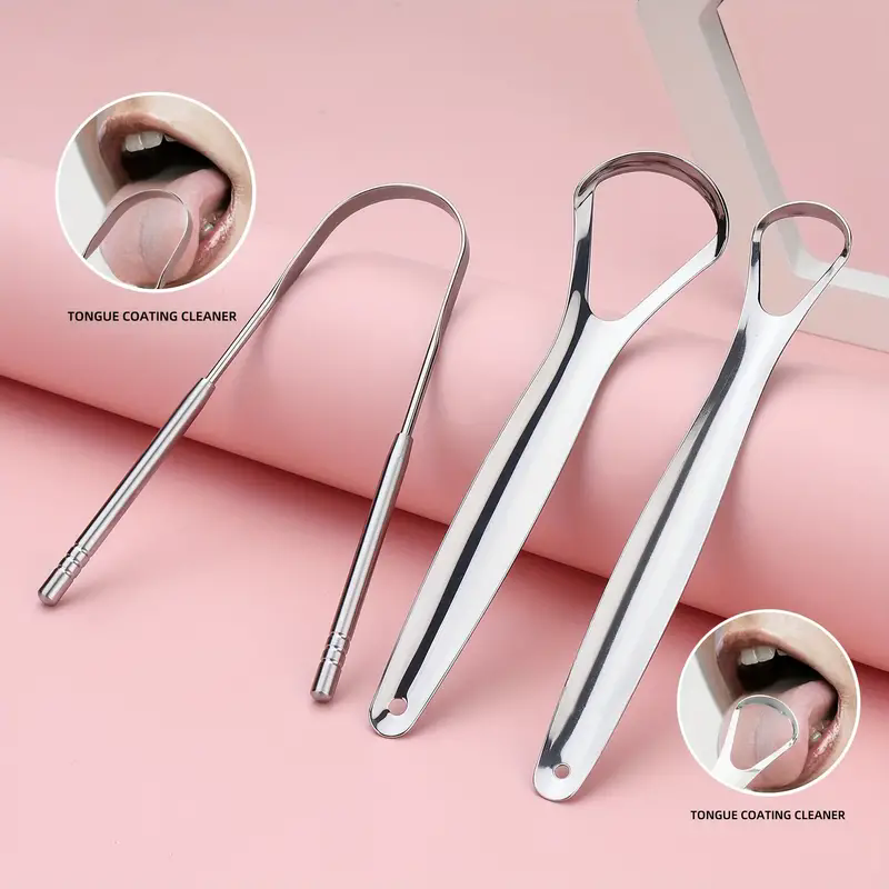 3pcs Stainless Steel U-Shape Tongue Cleaner Set - Effective Tongue Coating Remover, Oral Hygiene Tools, Easy-to-Use Mouth B2-699-1