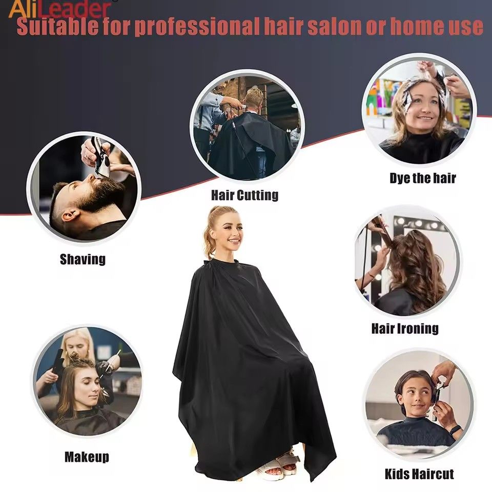 Black Barber Cape Large Hair Cutting Salon Cape Waterproof Shampoo Capes With Adjustable Neckline Haircut Apron For Women Men