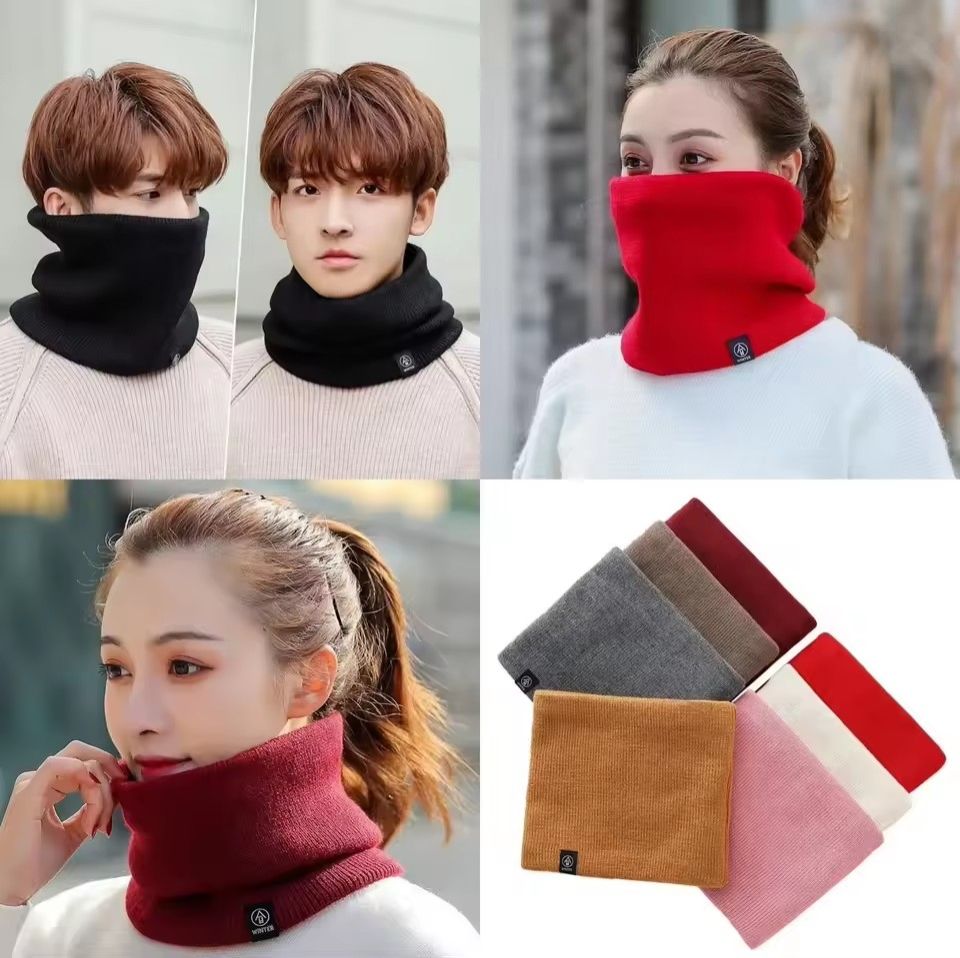 Solid Winter Plush Muffler Woolen Knitting for Women Fleece Ring Bandana Scarf Neck Warmer Buff Thick Cashmere Headband Ski Mask