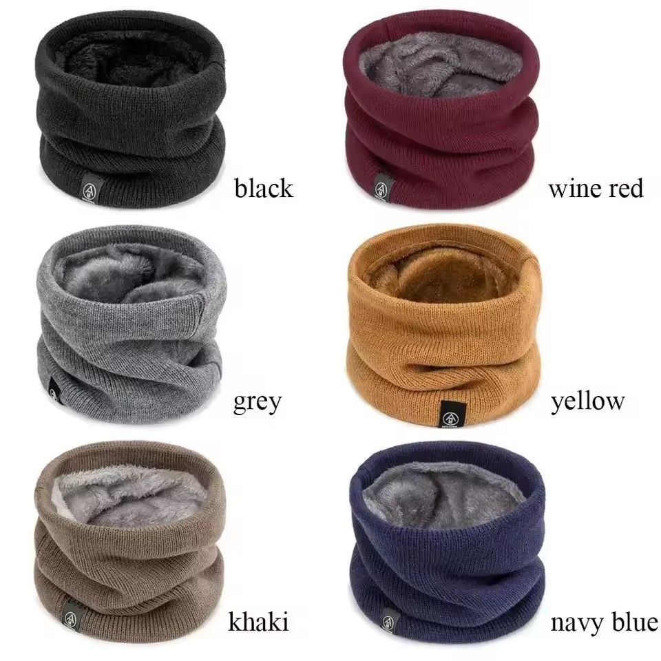 Solid Winter Plush Muffler Woolen Knitting for Women Fleece Ring Bandana Scarf Neck Warmer Buff Thick Cashmere Headband Ski Mask