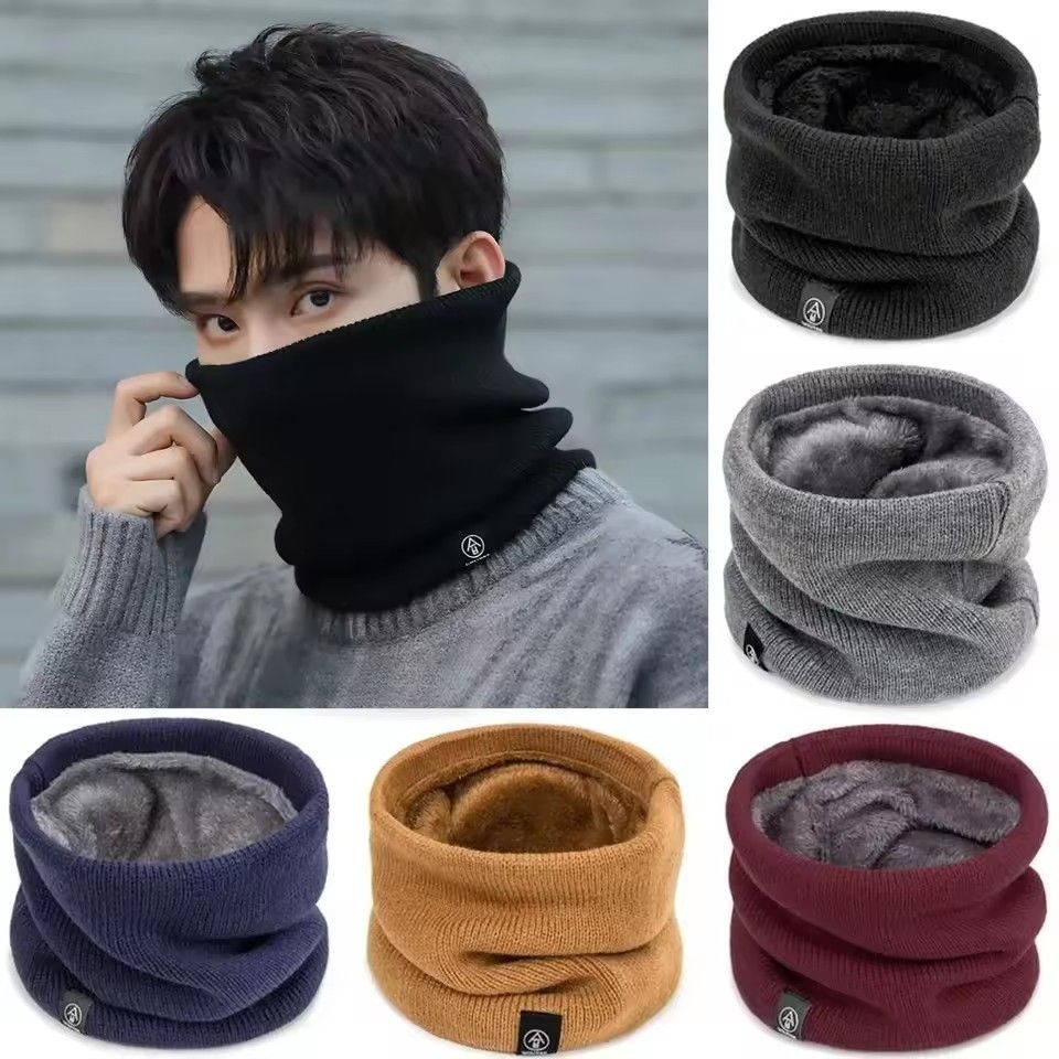 Solid Winter Plush Muffler Woolen Knitting for Women Fleece Ring Bandana Scarf Neck Warmer Buff Thick Cashmere Headband Ski Mask