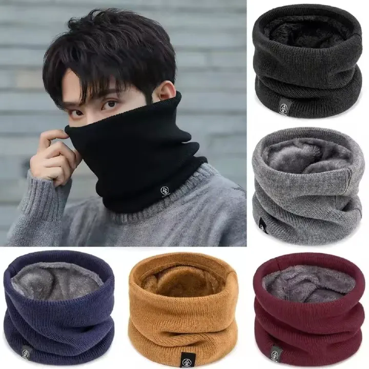 Solid Winter Plush Muffler Woolen Knitting for Women Fleece Ring Bandana Scarf Neck Warmer Buff Thick Cashmere Headband Ski Mask
