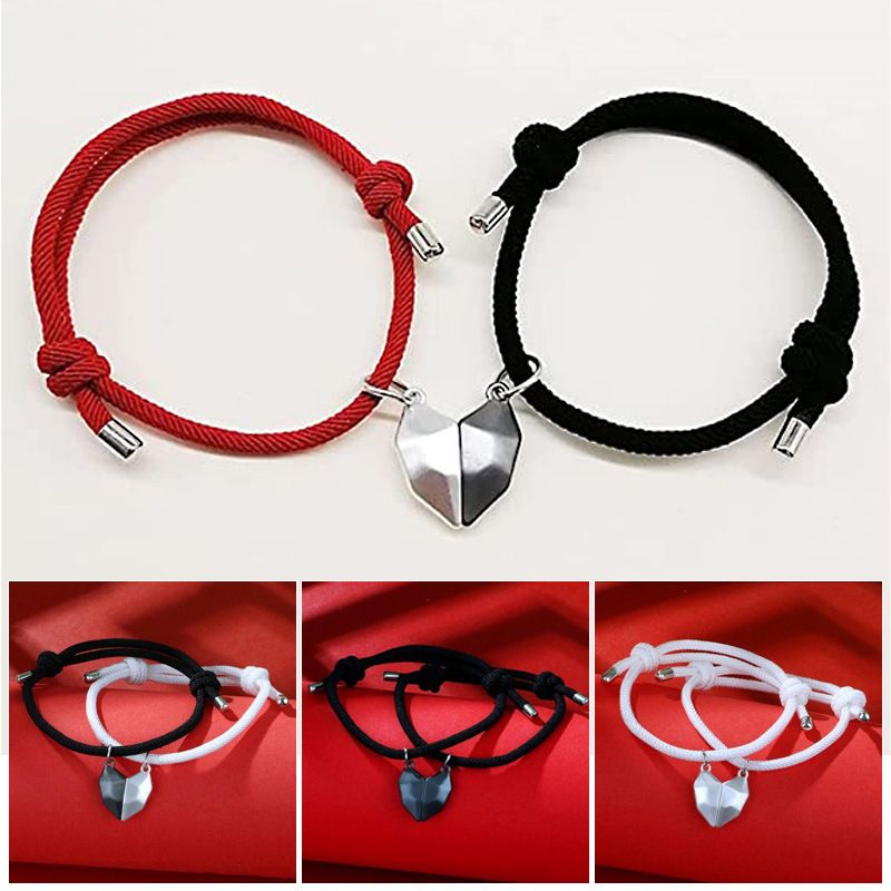 2PCS/set Love Magnetic Attracts Couple Bracelet Friendship Heart Pendant Faceted Charm Bangle Valentine's Day Gift Jewelry A-1862