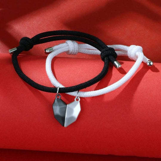 2PCS/set Love Magnetic Attracts Couple Bracelet Friendship Heart Pendant Faceted Charm Bangle Valentine's Day Gift Jewelry A-1862