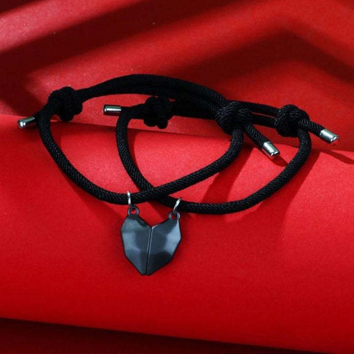 2PCS/set Love Magnetic Attracts Couple Bracelet Friendship Heart Pendant Faceted Charm Bangle Valentine's Day Gift Jewelry A-1862