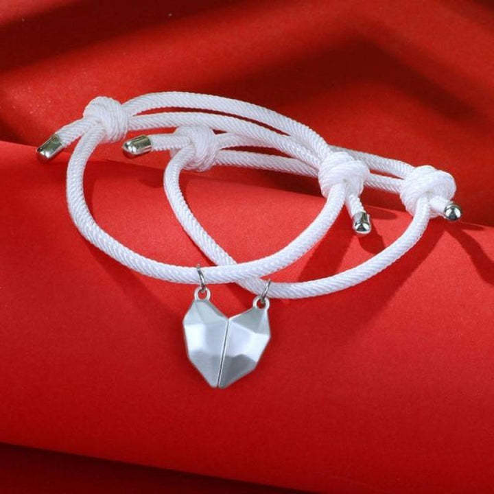 2PCS/set Love Magnetic Attracts Couple Bracelet Friendship Heart Pendant Faceted Charm Bangle Valentine's Day Gift Jewelry A-1862