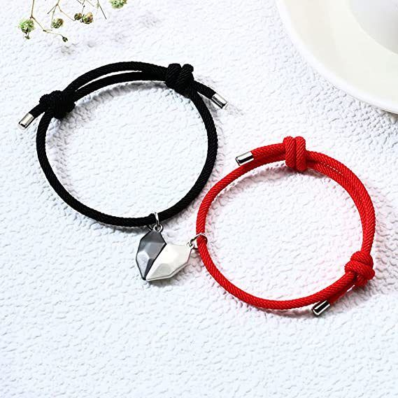 2PCS/set Love Magnetic Attracts Couple Bracelet Friendship Heart Pendant Faceted Charm Bangle Valentine's Day Gift Jewelry A-1862