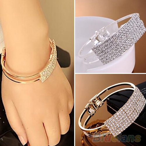 Fashion Elegant Women Bangle Wristband Bracelet Crystal Cuff Bling Lady Gift SZ1