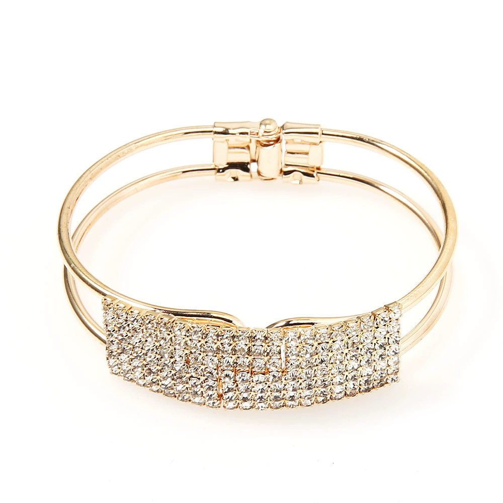 Fashion Elegant Women Bangle Wristband Bracelet Crystal Cuff Bling Lady Gift SZ1