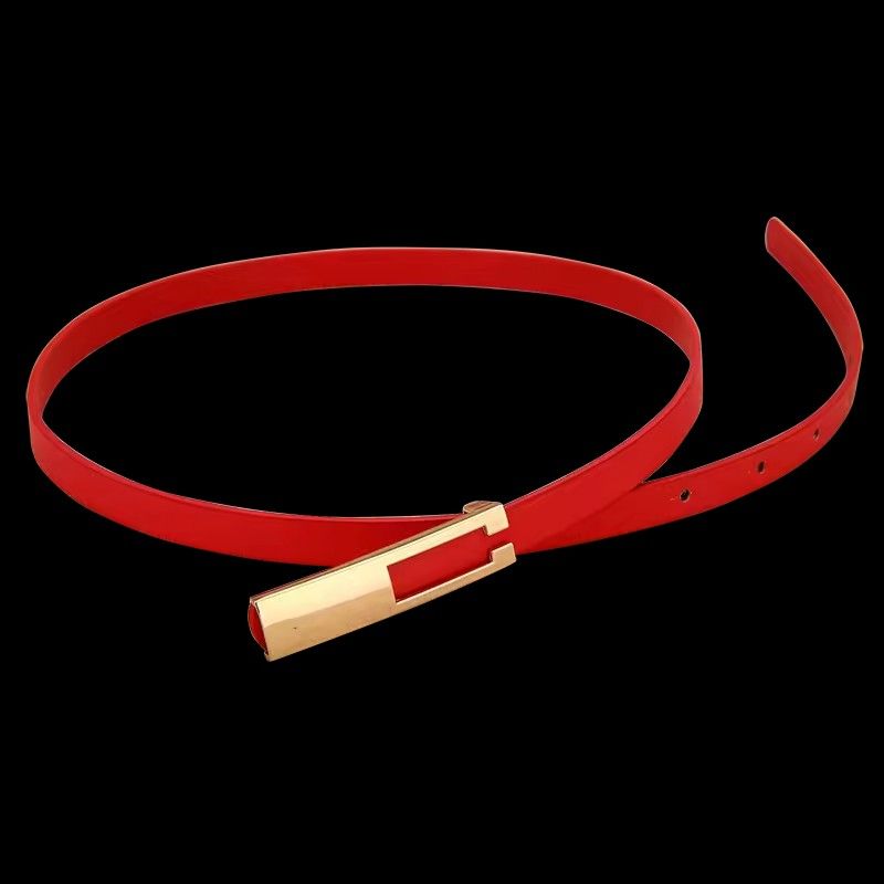 Fashion Thin Adjustable Belt Women Metal Pin Buckle PU Leather Waist Belt Black White Red Ladies Dress Coat Decoration Waistband