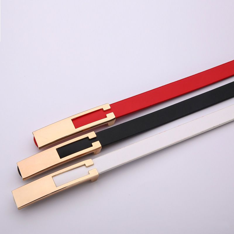 Fashion Thin Adjustable Belt Women Metal Pin Buckle PU Leather Waist Belt Black White Red Ladies Dress Coat Decoration Waistband
