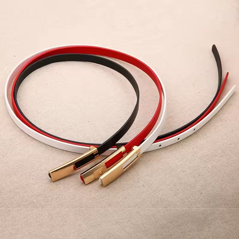Fashion Thin Adjustable Belt Women Metal Pin Buckle PU Leather Waist Belt Black White Red Ladies Dress Coat Decoration Waistband
