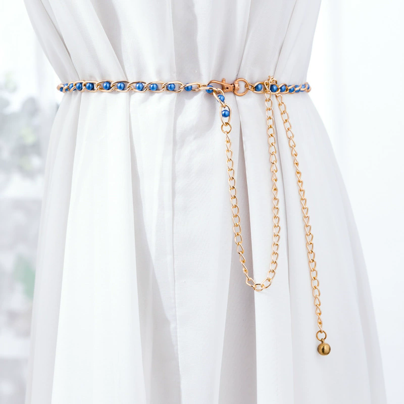 Metal Ball Pendant Waist Chain Women Thin Belt Gold Sliver Color Long Girdle Female Strap For Dress Skirt Decorative Waistband E-1