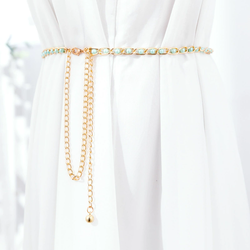 Metal Ball Pendant Waist Chain Women Thin Belt Gold Sliver Color Long Girdle Female Strap For Dress Skirt Decorative Waistband E-1