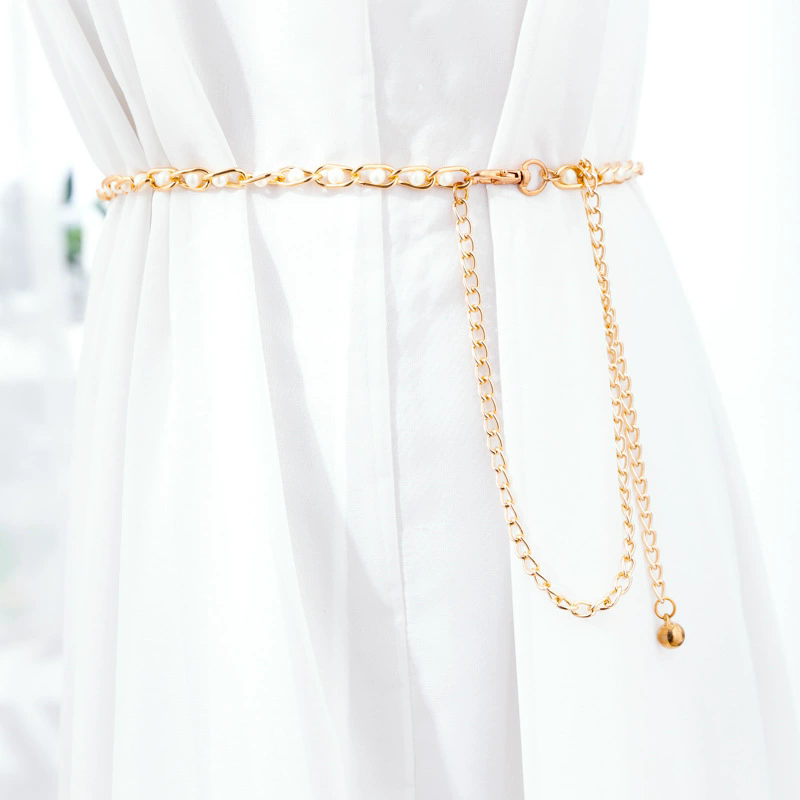 Metal Ball Pendant Waist Chain Women Thin Belt Gold Sliver Color Long Girdle Female Strap For Dress Skirt Decorative Waistband E-1