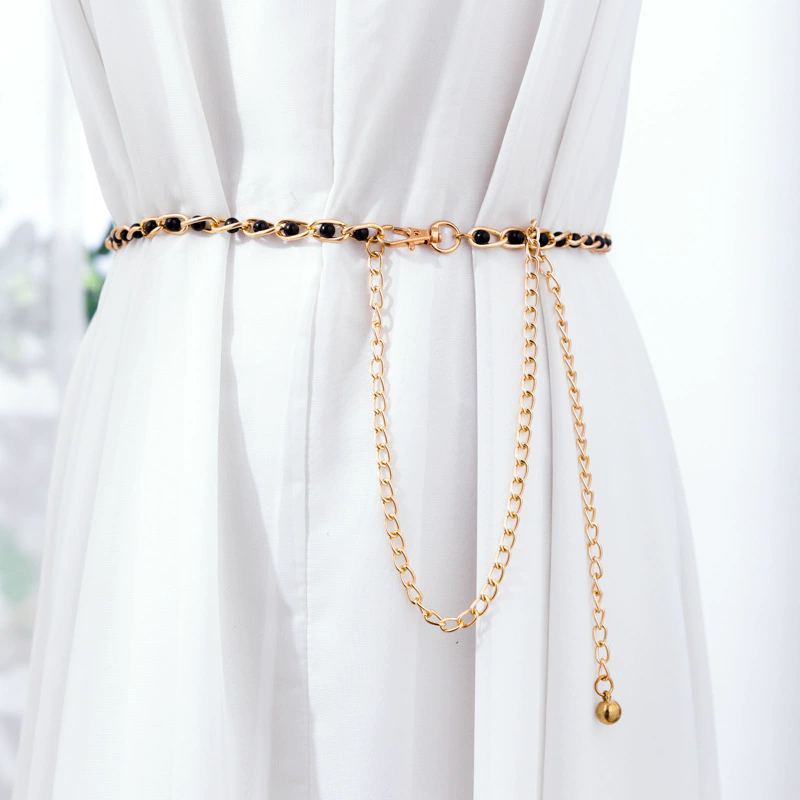Metal Ball Pendant Waist Chain Women Thin Belt Gold Sliver Color Long Girdle Female Strap For Dress Skirt Decorative Waistband E-1