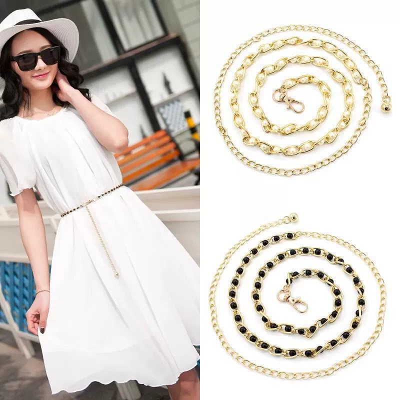 Metal Ball Pendant Waist Chain Women Thin Belt Gold Sliver Color Long Girdle Female Strap For Dress Skirt Decorative Waistband E-1
