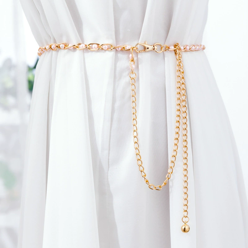 Metal Ball Pendant Waist Chain Women Thin Belt Gold Sliver Color Long Girdle Female Strap For Dress Skirt Decorative Waistband E-1