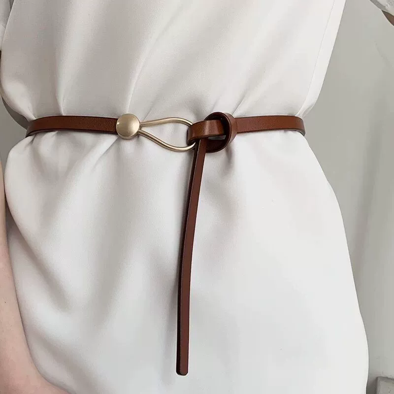 Fashion Thin Belt Golden Buckle PU Leather Belts For Women Dress Coat Waistband Casual Ladies Black Straps FZ-385