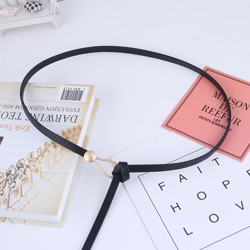 Fashion Thin Belt Golden Buckle PU Leather Belts For Women Dress Coat Waistband Casual Ladies Black Straps FZ-385