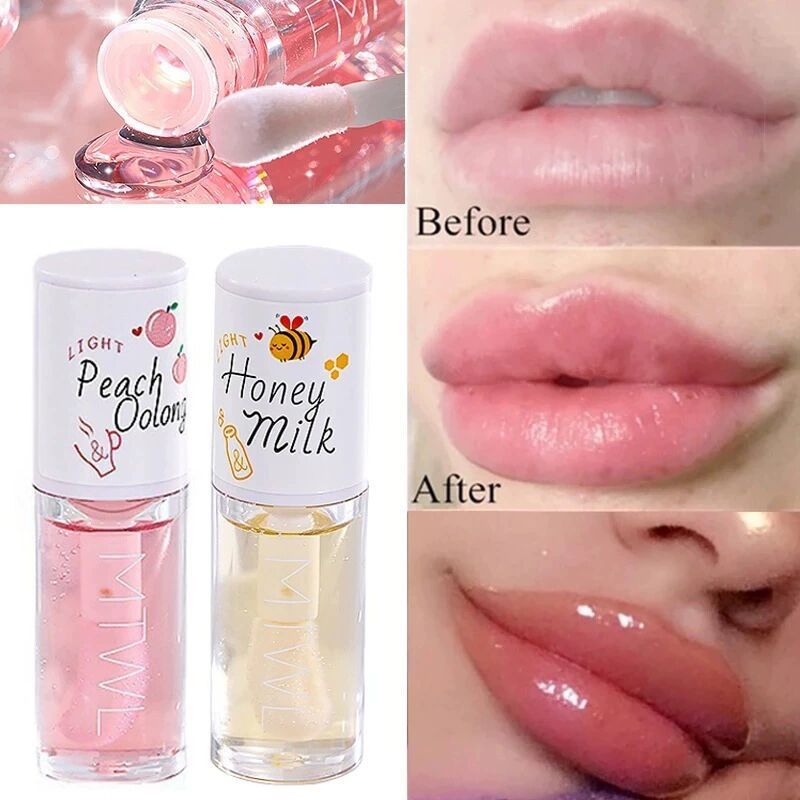 Honey Peach Tinted Lip Oil Lip Enhancer Serum Long Lasting Non-stick Moisturizes Vitamin E Lip Beauty Lip Care Serum B2-859