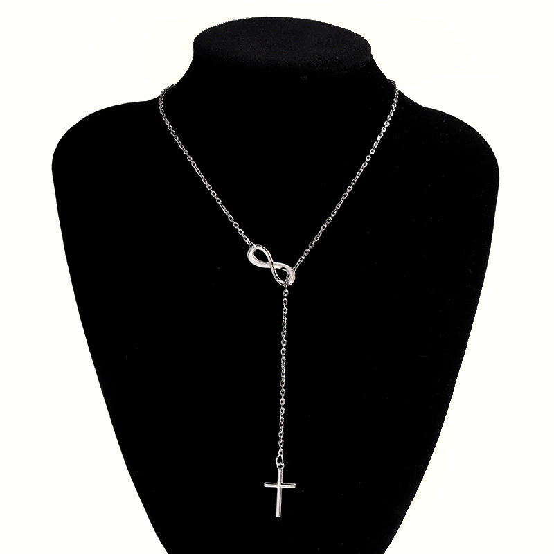 Lovely Chic Infinity Crosses On A Long Silver Chain Necklaces For Women Jewelry Gift XL 64