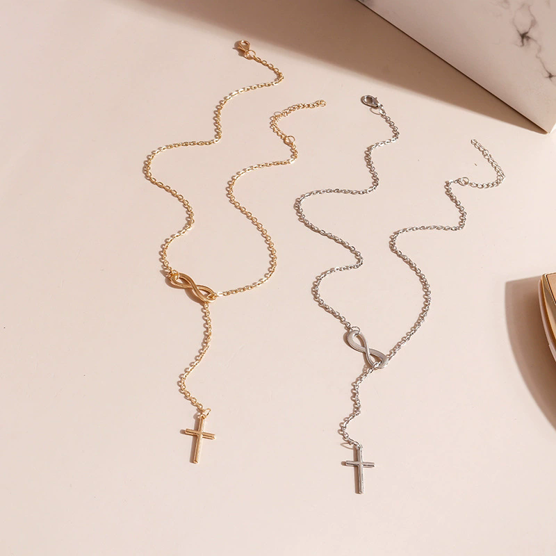 Lovely Chic Infinity Crosses On A Long Silver Chain Necklaces For Women Jewelry Gift XL 64