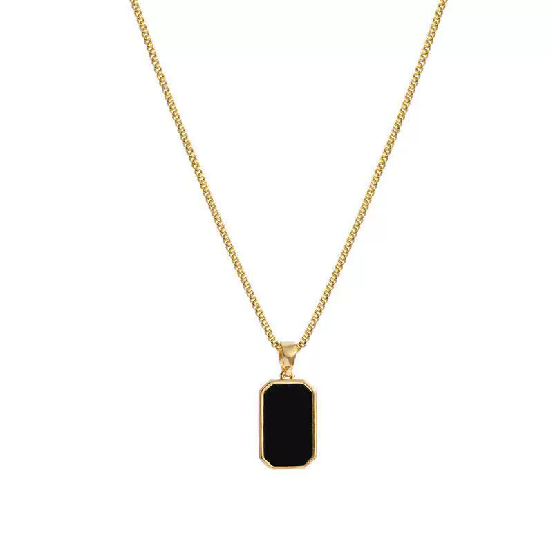 Stainless Steel Minimalist Rectangular Pendant Korean Black Epoxy Women's Gold Necklace Exquisite Long Jewelry Gift A-1667