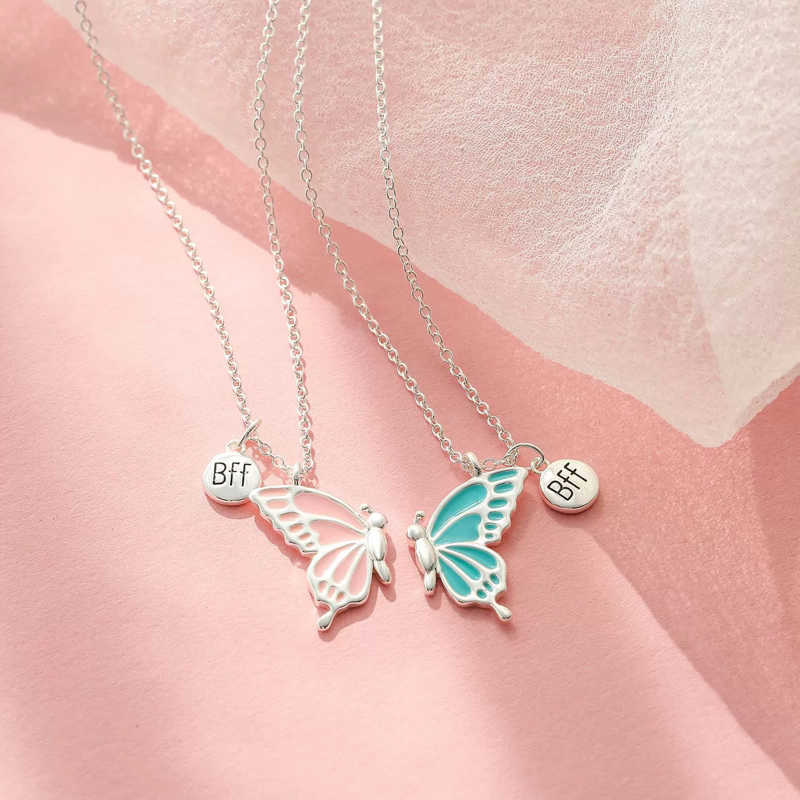 Best Friend Butterfly Necklaces BFF Friendship Necklace for 2 Girls Lover Couple Necklace Long Distance Birth A-1787 day Gifts