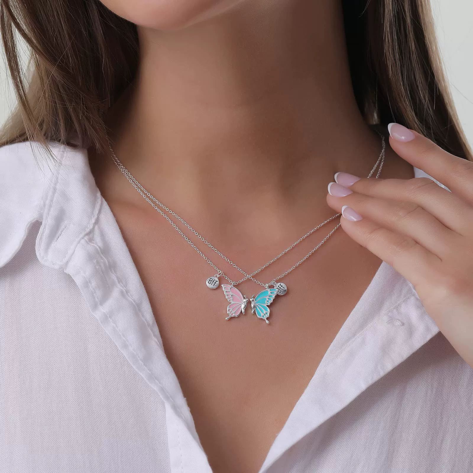 Best Friend Butterfly Necklaces BFF Friendship Necklace for 2 Girls Lover Couple Necklace Long Distance Birth A-1787 day Gifts