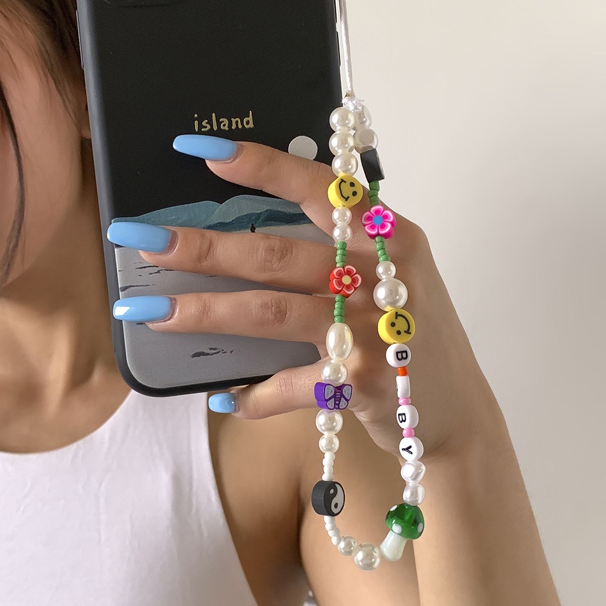 Cute Bracelet Lanyard for iPhone Samsung Huawei Xiaomi Mobile Phone Case Bead Anti-Lost Wrist Strap Car KeychainC-561- A-1405
