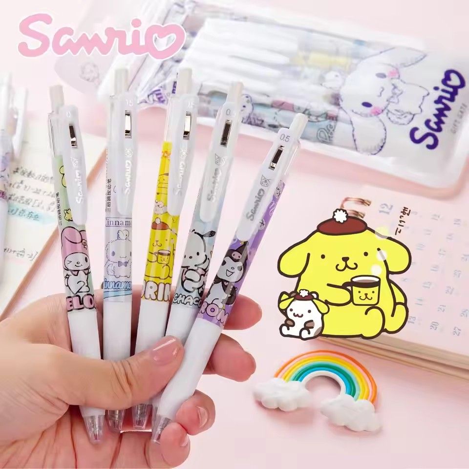6pcs 0.55mm Sanrio Hello Kitty Cinnamoroll Kuromi Melody Gel Pen Cartoon Cute Press Pen Black Refill School Stationery Supplies
