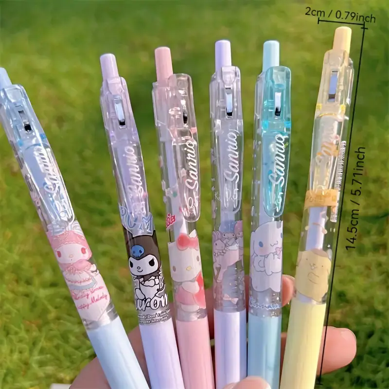 6pcs 0.55mm Sanrio Hello Kitty Cinnamoroll Kuromi Melody Gel Pen Cartoon Cute Press Pen Black Refill School Stationery Supplies