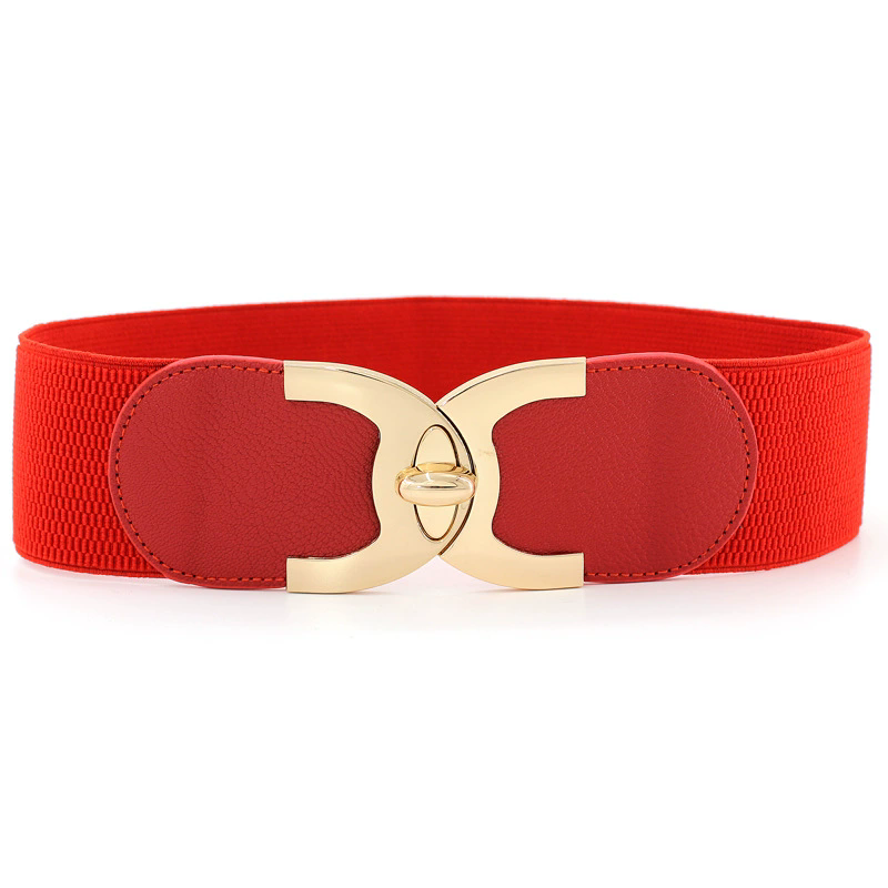 Fashion Girdle for Dress Black Red Camel Womens Multicolor Elastic Waistband Metal Double Circle Belt Summer Style FZ-335
