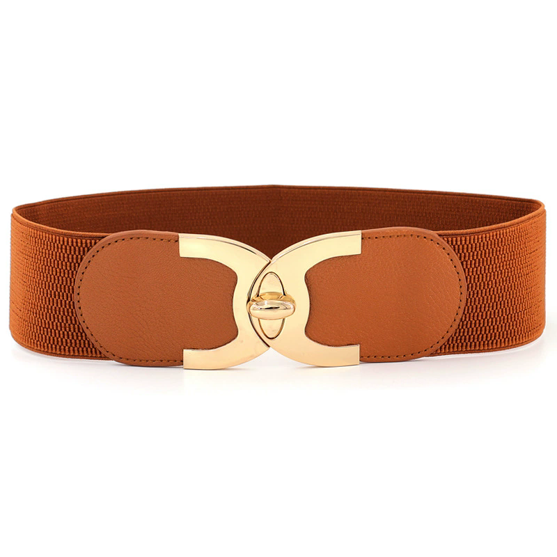 Fashion Girdle for Dress Black Red Camel Womens Multicolor Elastic Waistband Metal Double Circle Belt Summer Style FZ-335