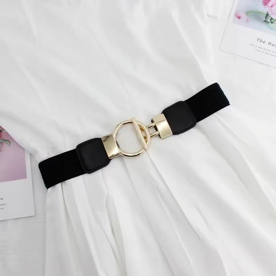 Womens Vintage Wide Elasticwaist Belt Dress Waist Sweater Coat Elastic Elastic Wide Waist Seal Flowers Shape Buckle Belt Fr Belt FZ-358