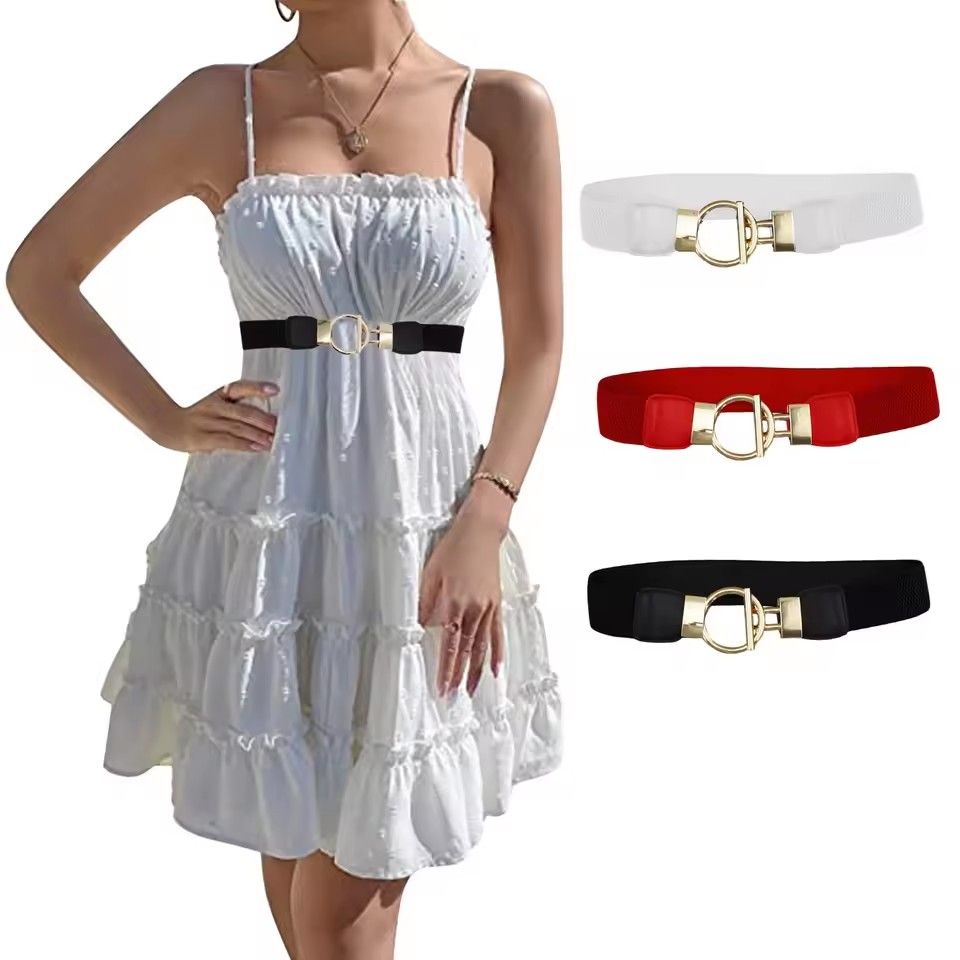 Womens Vintage Wide Elasticwaist Belt Dress Waist Sweater Coat Elastic Elastic Wide Waist Seal Flowers Shape Buckle Belt Fr Belt FZ-358