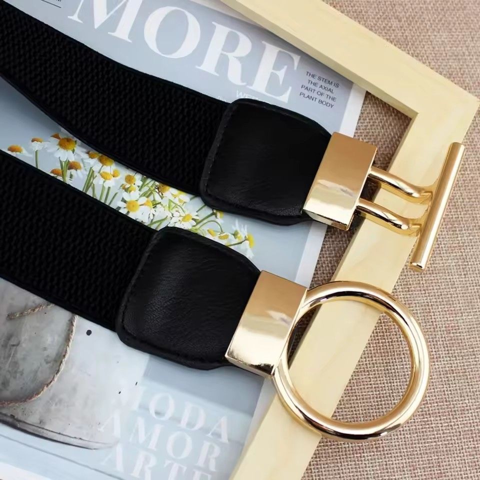 Womens Vintage Wide Elasticwaist Belt Dress Waist Sweater Coat Elastic Elastic Wide Waist Seal Flowers Shape Buckle Belt Fr Belt FZ-358
