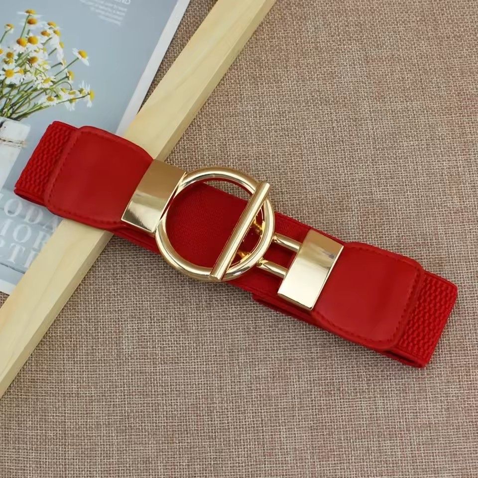 Womens Vintage Wide Elasticwaist Belt Dress Waist Sweater Coat Elastic Elastic Wide Waist Seal Flowers Shape Buckle Belt Fr Belt FZ-358