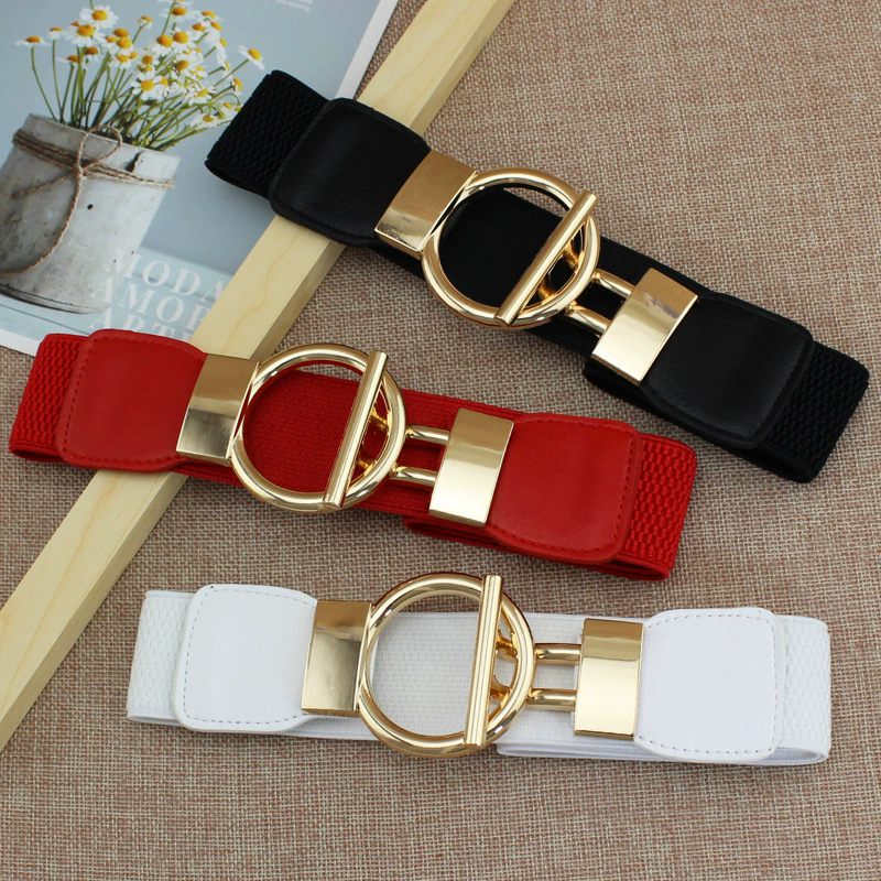 Womens Vintage Wide Elasticwaist Belt Dress Waist Sweater Coat Elastic Elastic Wide Waist Seal Flowers Shape Buckle Belt Fr Belt FZ-358