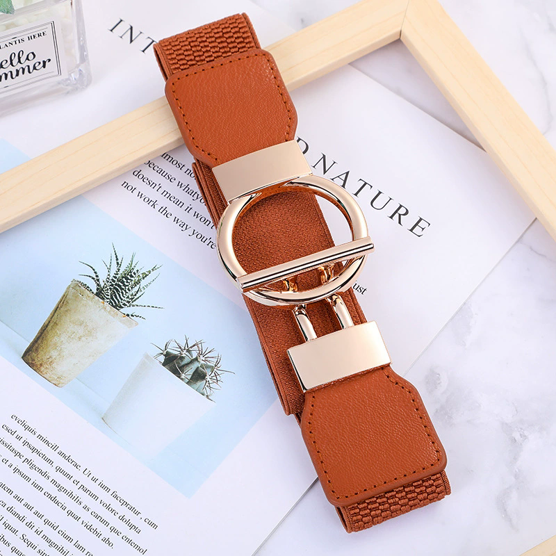 Womens Vintage Wide Elasticwaist Belt Dress Waist Sweater Coat Elastic Elastic Wide Waist Seal Flowers Shape Buckle Belt Fr Belt FZ-358