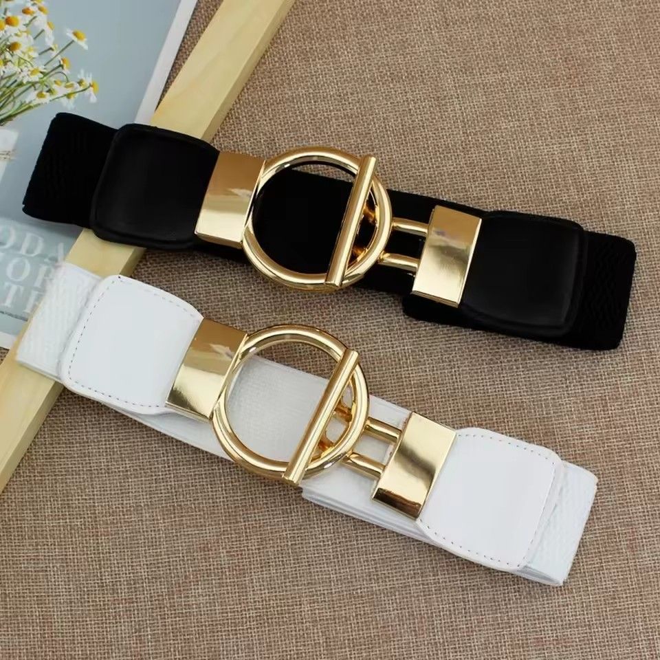 Womens Vintage Wide Elasticwaist Belt Dress Waist Sweater Coat Elastic Elastic Wide Waist Seal Flowers Shape Buckle Belt Fr Belt FZ-358
