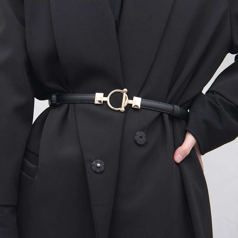 Adjustable PU Leather Ladies Dress Belts Skinny Thin Women Waist Belts Strap Gold Color Buckle Female Belts pasek damski