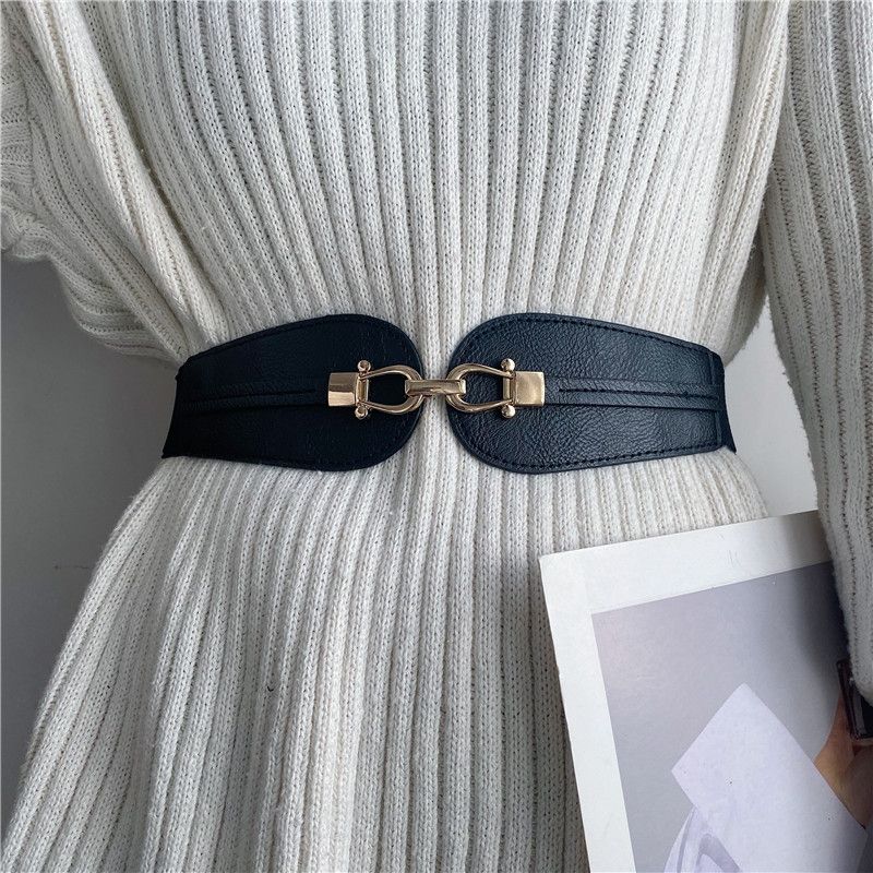 Female Wide Waistband Simple Metal Buckle Belt for Women Simple Elastic Band Cinch Waist Belt Suit Sweater Clothing Accessories FZ-53