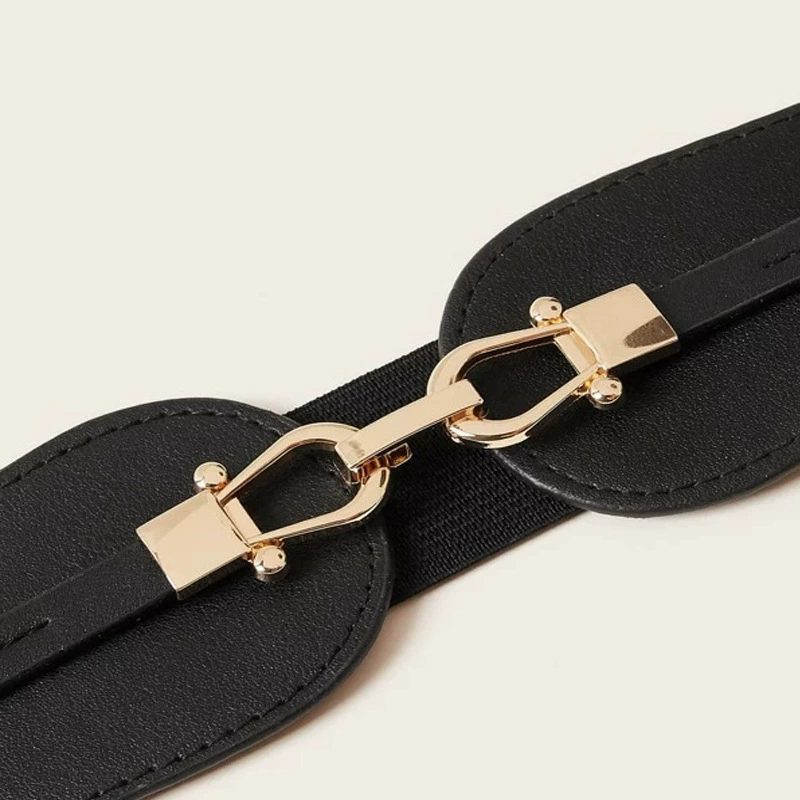 Female Wide Waistband Simple Metal Buckle Belt for Women Simple Elastic Band Cinch Waist Belt Suit Sweater Clothing Accessories FZ-53