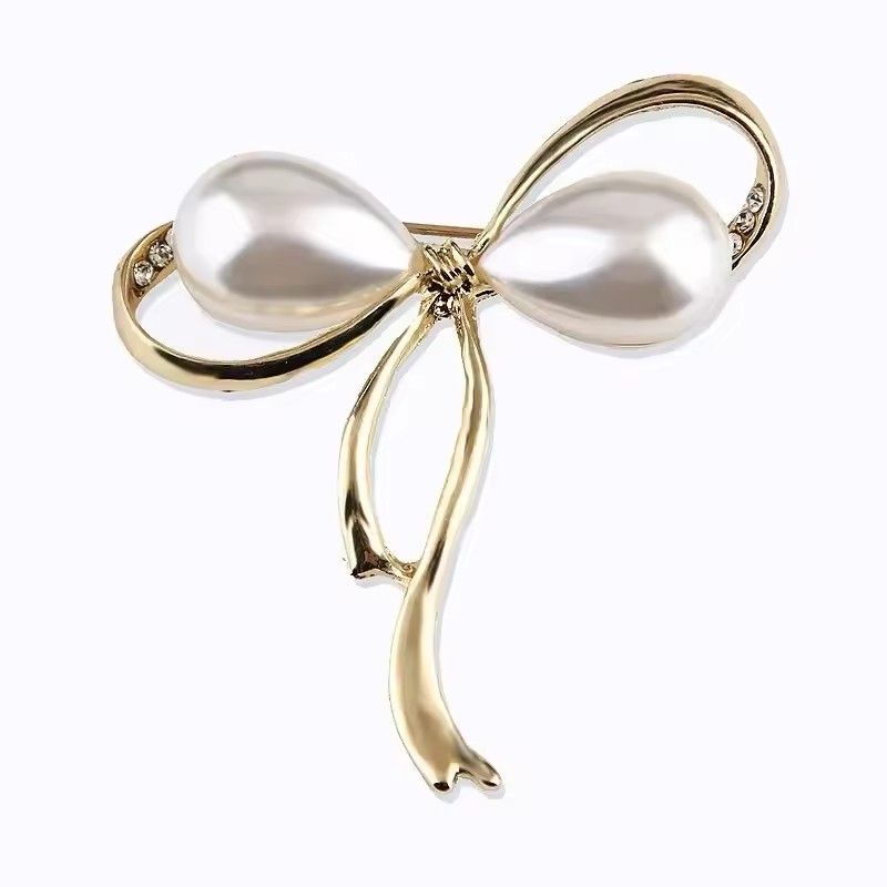 Vintage Gold Color Baroque Bowknot Pearl Brooch Pin Pearl Woman Party Retro Corsage Brooches Accessories A-2138