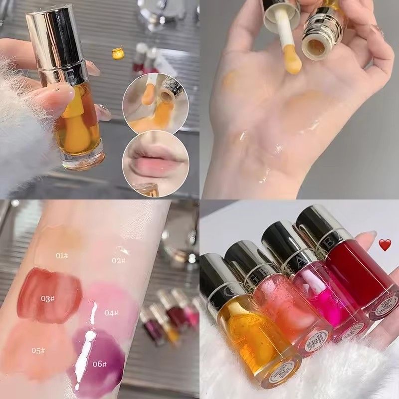 Crystal Peach Lip Oil Hydrating Mirror Lip Gloss Tinted Plumper Moisturizing Lip Care Treatment Makeup Colored Lipstick Balm 6g view 3