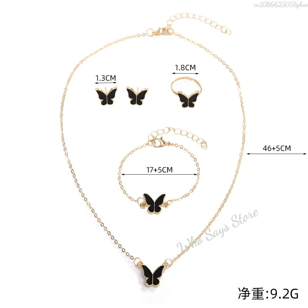 Butterfly Jewelry Sets Crystal Acrylic Romantic Bracelet Ring Necklace Earring Set for Women Wedding Dinner Dress Accessories A-2057